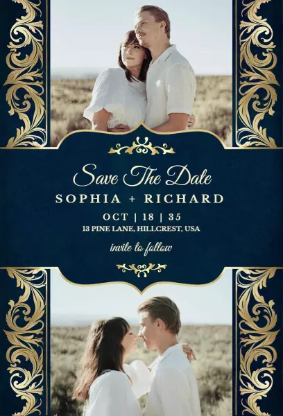 Elegant Floral Navy Blue Save The Date Invitation Template