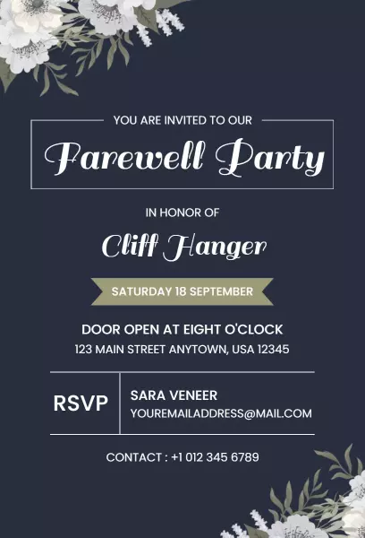 Elegant Floral Navy Farewell Celebration Invitation Template