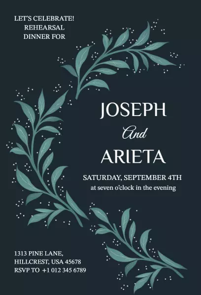 Elegant Floral Navy Rehearsal Dinner Celebration Invitation Template