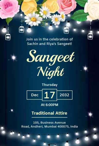 Elegant Floral Night Sangeet Ceremony Invitation Template
