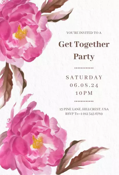 Elegant Floral Peony Get Together Party Invitation Template