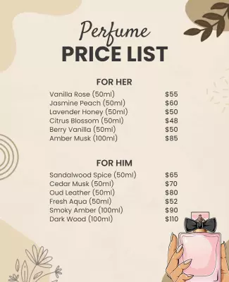 Elegant Floral Perfume Price List Poster Template