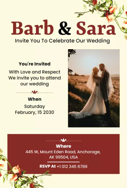 Elegant Floral Photo Wedding Celebration Invitation Template