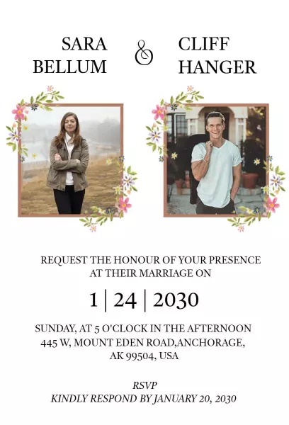 Elegant Floral Photo Wedding Ceremony Invitation Template