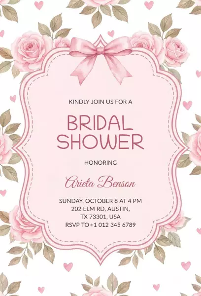 Elegant Floral Pink Roses Bridal Shower Invitation Template