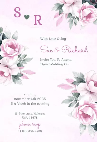 Elegant Floral Pink Wedding Celebration Invitation Template