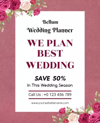Elegant Floral Pink Wedding Planner Discount Flyer Template