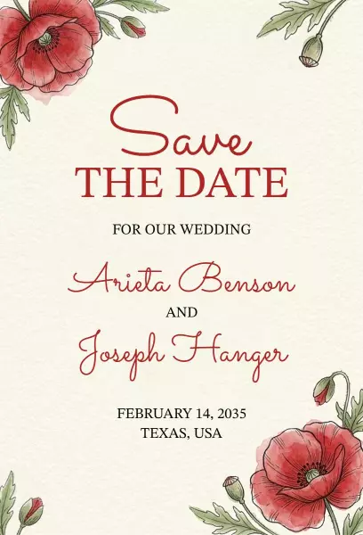 Elegant Floral Poppy Save The Date Wedding Invitation Template