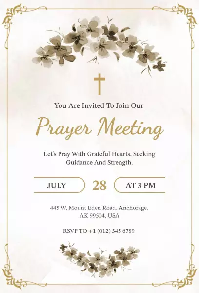 Elegant Floral Prayer Meeting Gathering Invitation Template