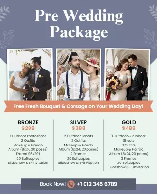 Elegant Floral Pre Wedding Photography Package Poster Template