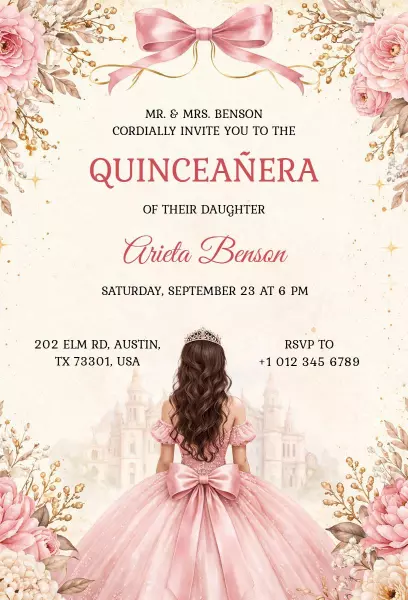 Elegant Floral Quinceanera Celebration Invitation Template