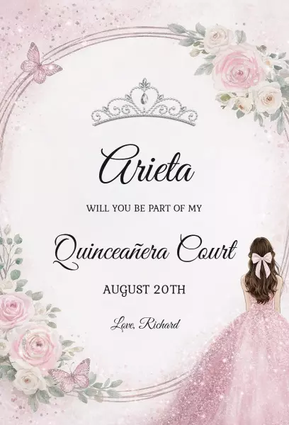 Elegant Floral Quinceanera Court Invitation Template