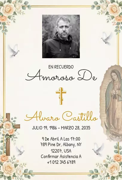 Elegant Floral Religious Funeral Memorial Service Invitation Template
