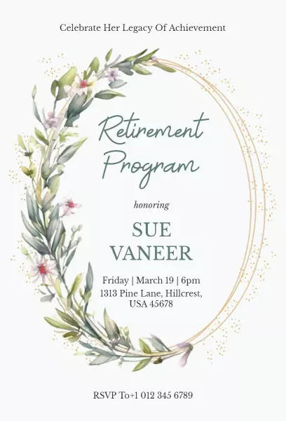 Elegant Floral Retirement Celebration Gathering Invitation Template