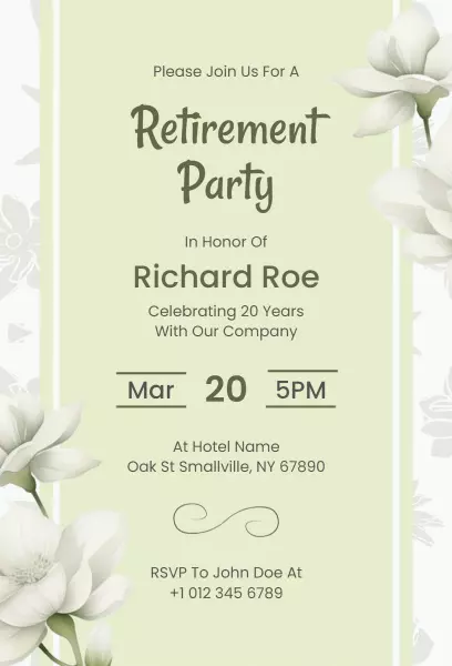 Elegant Floral Retirement Celebration Party Invitation Template