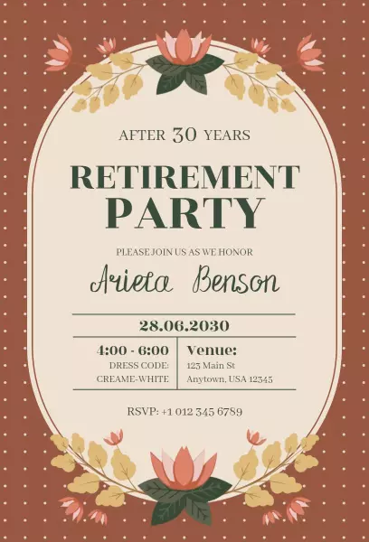 Elegant Floral Retirement Party Celebration Invitation Template