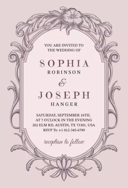 Elegant Floral Romantic Wedding Celebration Invitation Template