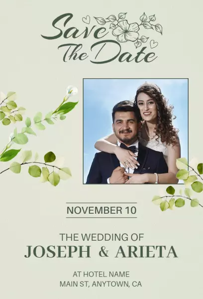 Elegant Floral Save The Date Wedding Announcement Invitation Template