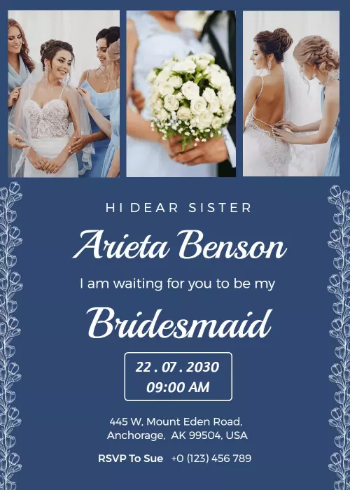 Elegant Floral Sister Bridesmaid Invitation Template