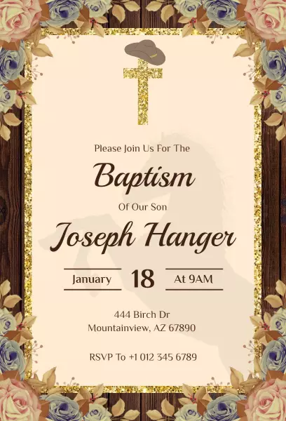 Elegant Floral Son's Baptism Celebration Invitation Template