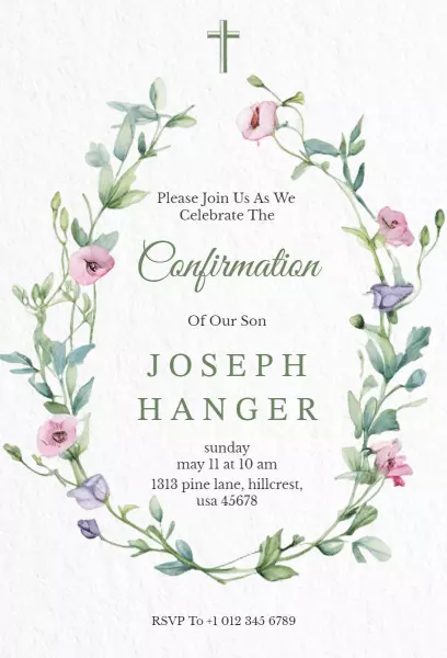 Elegant Floral Son's Confirmation Celebration Invitation Template