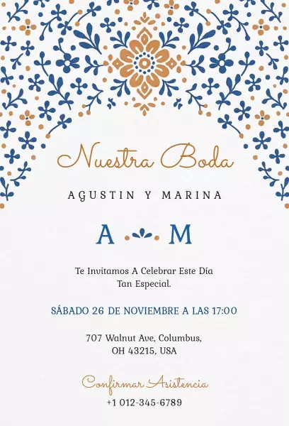 Elegant Floral Spanish Wedding Celebration Invitation Template
