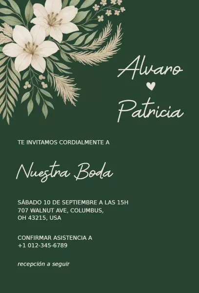Elegant Floral Spanish Wedding Ceremony Invitation Template