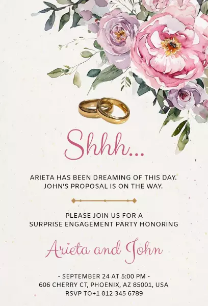 Elegant Floral Surprise Engagement Party Invitation Template