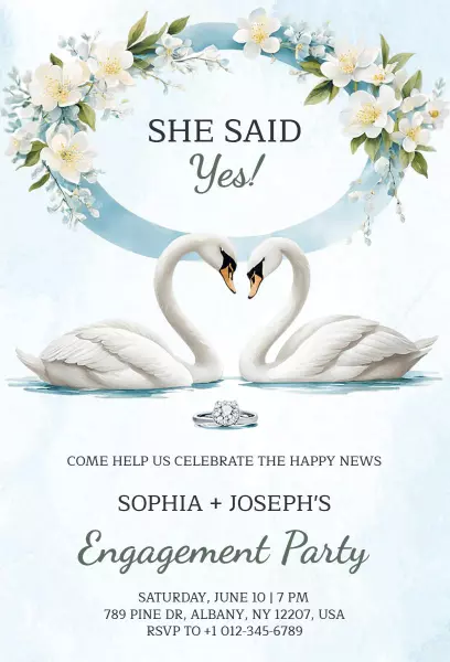 Elegant Floral Swan Theme Engagement Party Invitation Template