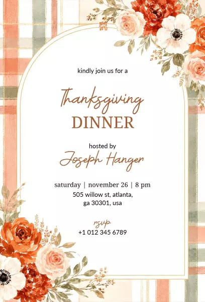 Elegant Floral Thanksgiving Dinner Gathering Invitation Template