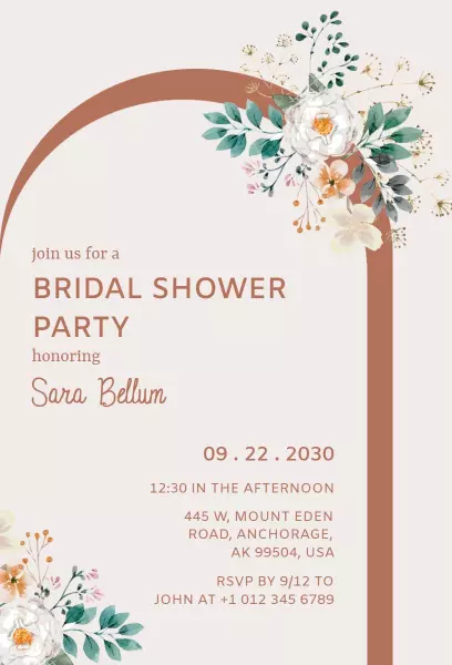 Elegant Floral Theme Bridal Shower Celebration Invitation Template