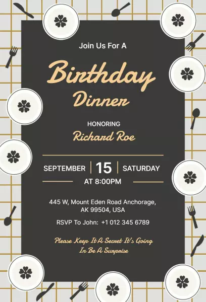 Elegant Floral-Themed Birthday Dinner Invitation Template