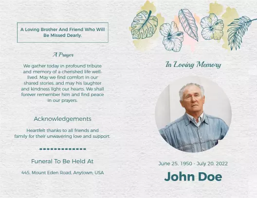 Elegant Floral Tribute in Memory of Loved One Brochure Template