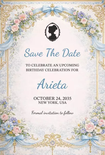 Elegant Floral Vintage Birthday Celebration Save The Date Invitation Template