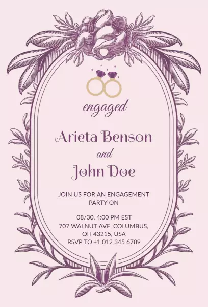 Elegant Floral Vintage Engagement Party Celebration Invitation Template