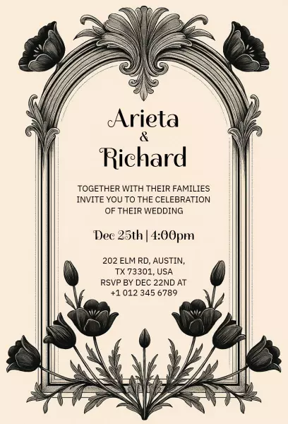 Elegant Floral Vintage Wedding Ceremony Invitation Template