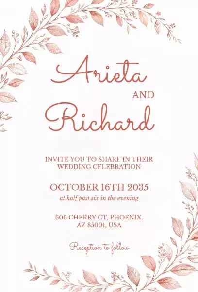 Elegant Floral Wedding Celebration Ceremony Invitation Template