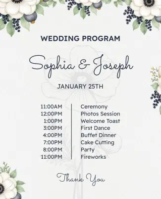 Elegant Floral Wedding Ceremony Agenda Flyer Template