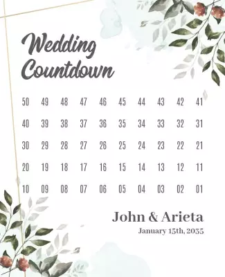 Elegant Floral Wedding Countdown Calendar Poster Template