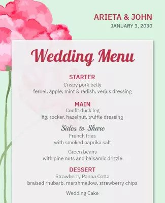 Elegant Floral Wedding Menu Flyer Template