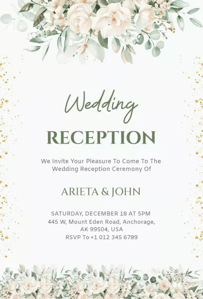 Elegant Floral Wedding Reception Ceremony Invitation Template