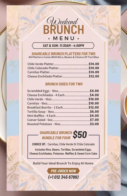 Elegant Floral Weekend Brunch Special Menu Template