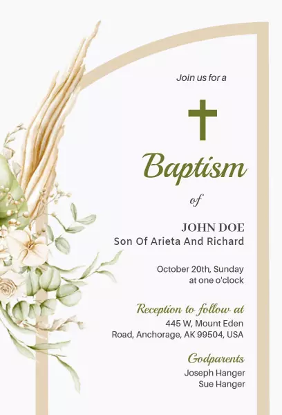 Elegant Floral Whimsical Baptism Celebration Invitation Template