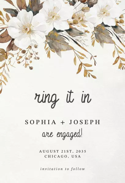 Elegant Floral White Engagement Celebration Invitation Template
