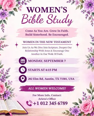 Elegant Floral Women's Faith and Fellowship Study Flyer Template