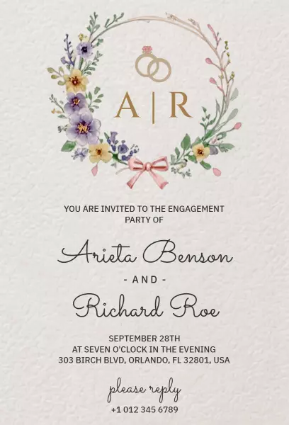 Elegant Floral Wreath Engagement Party Invitation Template