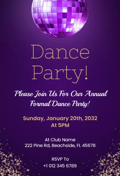 Elegant Formal Dance Party Celebration Invitation Template
