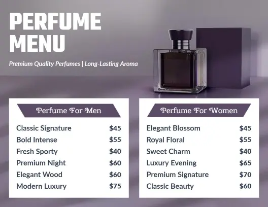 Elegant Fragrances for Men and Women Selection Perfume Menu Template