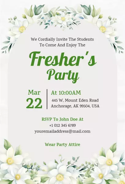 Elegant Freshers Welcome College Party Invitation Template