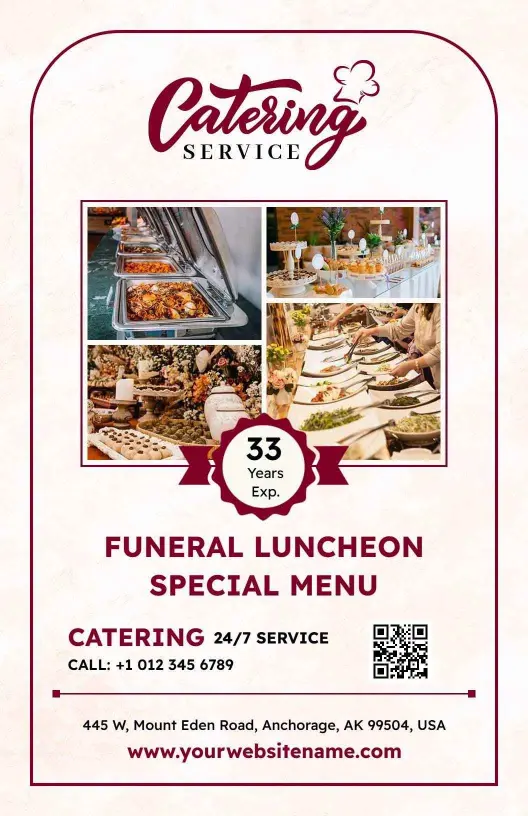 Elegant Funeral Luncheon Catering Options for Special Events Menu Template